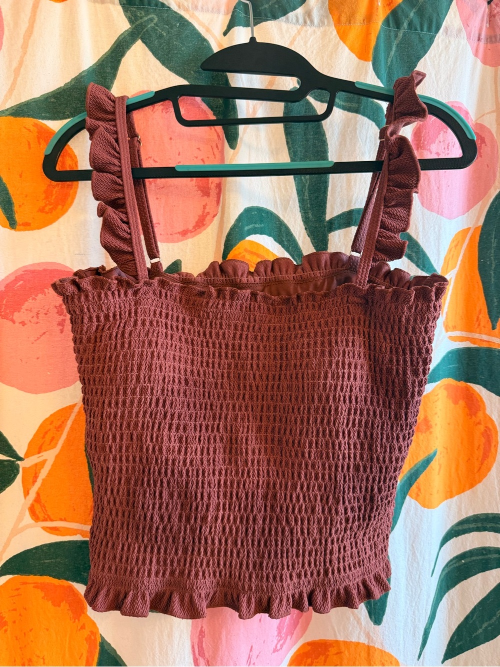 DownEast Ruffled Smocked Tankini Top in Terracotta